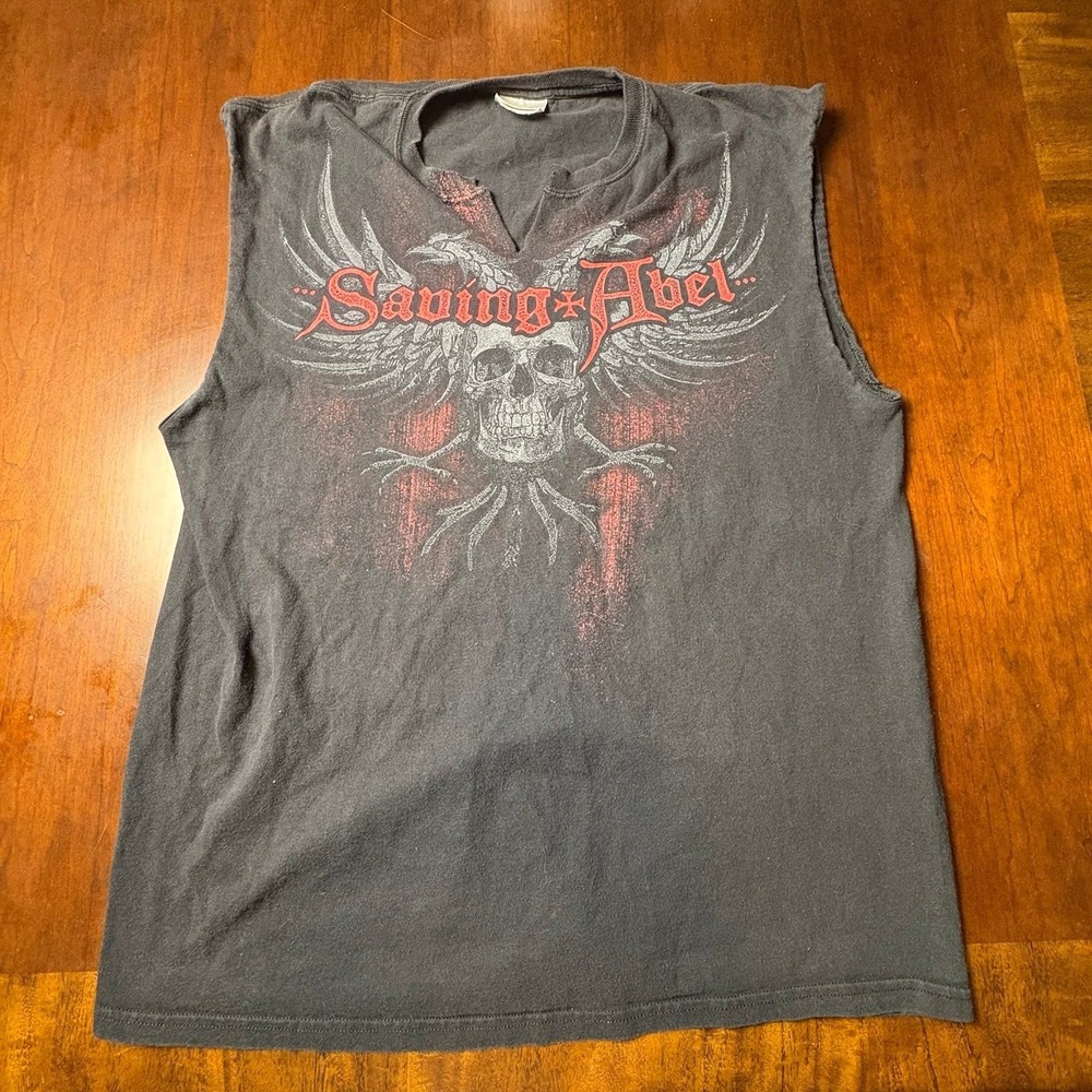 Saving Abel Skull Wings Black Sleeveless Band Shirt Large Post Grunge Rock